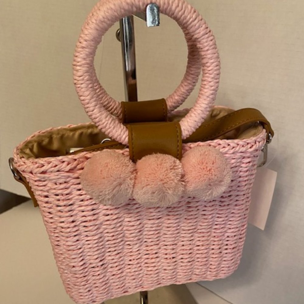 COLLECTION 18 Woven Bucket Crossbody Bag in pink w tan strap (NEW)